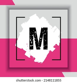 Abstract initial letter M logo with brush stroke element, Dirty artistic design element, Brush Texture Strokes vector