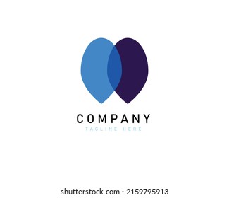 Abstract Initial Letter M Logo. Blue Overlay Double Water Drops isolated on White Background. Usable for Business, Healthcare, Medical and Nature Logos. Flat Vector Logo Design Template Element.