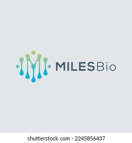 Abstract Initial Letter M Logo. Blue Gradient Linear Rounded Style with Connected Liquid Dots
