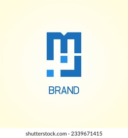 Resumen Letra inicial M o logotipo MV. Estilo fuerte de la forma azul aislado en el fondo del pergamino. Usable para la Consultoría de Negocios y Logos de Educación. Elemento de plantilla de diseño de logotipo de vectores planos