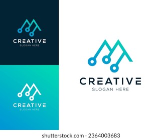 Resumen Letra inicial M y ilustración vectorial del diseño del logotipo de tecnología