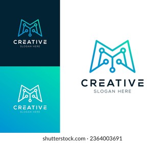 Abstract Initial letter M and Technology logo design vector illustration