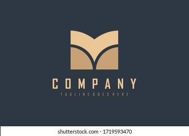 Abstract Initial Letter M or VM Logo. Gold Shape Origami Style isolated on Dark Background. Usable for Business and Education Logos. Flat Vector Logo Design Template Element.