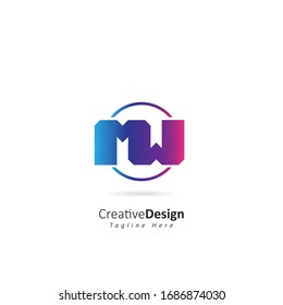 Abstract Initial Letter M W Logo with Circle. Design Vector Template for Company Icon