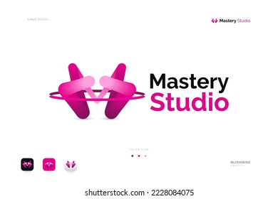 Abstract Initial Letter M and W Logo Design. MW or WM Logo. Letter M in Pink Blend Effect for Business and Technology Logo