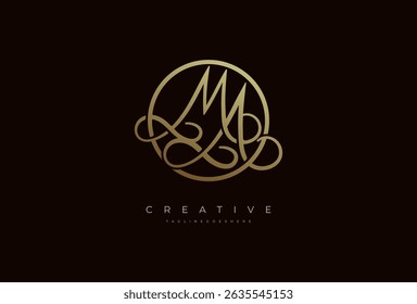 Abstract initial letter MA calligraphy Logo, Luxury letter MA in gold circle design, vector illustration