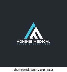 Abstract initial letter AM or MA logo in blue-white color isolated in black background applied for medical supply logo also suitable for the brands or companies have initial name MA or AM.