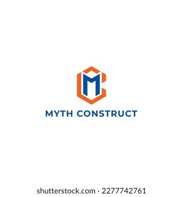 Abstract initial letter MC or CM logo on orange-blue color isolated on white background applied for construction company logo also suitable for the brands or companies have initial name CM or MC.