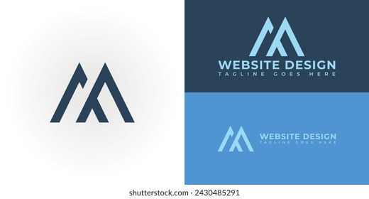 Abstract initial letter MF or FM logo in deep blue color presented with multiple background colors. The logo is suitable for website design service company logo design inspiration templates.