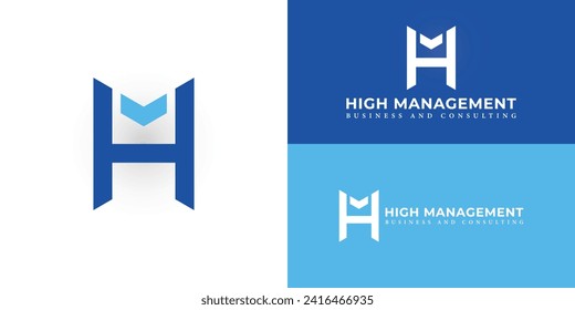 Abstract initial letter MH or HM Logo design Vector illustration in blue color isolated on a white backgrounds. Abstract letter MH logo applied for business and consulting company logo design template