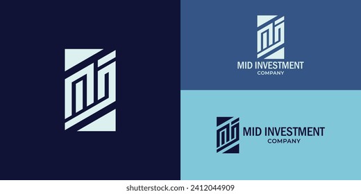 Abstract initial letter MI or IM logo in blue and white color presented in multi various logo positions and isolated on multi-color background. The logo is suitable for business and investment logo