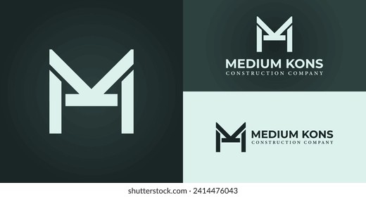 Abstract initial letter MK or KM logo in white color isolated in deep green background applied for architectural logo also suitable for the brands or companies have initial name KM or MK.