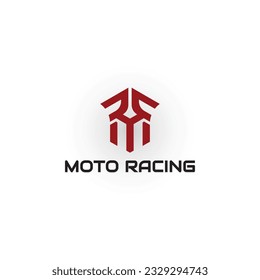 Abstract initial letter MR or RM logo in red color isolated in white background. Letter MR racing logo design template. Motorbike Logo Moto Sport or Motor Race Vector Design