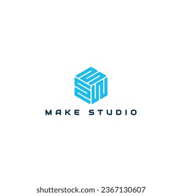 Abstract initial letter MS or SM logo design vector symbol graphic idea creative in blue color isolated on a white background. Abstract letter MS logo applied for creative brand studio logo design