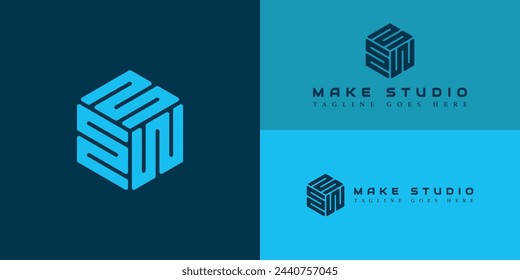 Letra inicial abstracta MS o SM logo diseño vector símbolo gráfico idea creativa en color azul aislado en múltiples fondos. Letra abstracta MS logo aplicado para el diseño creativo del logotipo del estudio de la marca