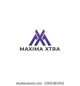 Abstract initial letter MX or XM logo in purple color isolated in white background. abstract letter mx triangle mountain line logo vector. Purple letter MX for business consulting logo.