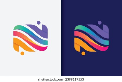 Abstract Initial Letter N with Colorful Vibes and Modern Style Combined with Connecting People. Vector Logo Illustration.