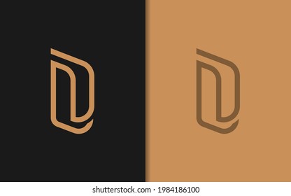 Abstract Initial Letter N and D Combination with Elegant Gold Lines Concept Logo Design.