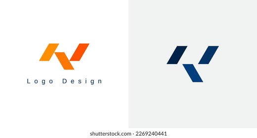 Abstract Initial Letter N Linked Logo. Blue Orange Geometric Shape Cutout Style isolated on Double Background. Can Be Used for Business Logos and Branding. Flat Vector Logo