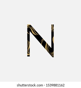 Abstract Initial Letter  N logo icon design concept with black and gold color.