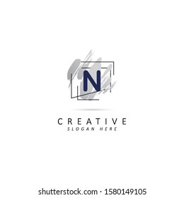 Abstract initial letter n logo with brush stroke element, Dirty artistic design element, vector symbol template