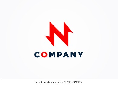 Resumen De La Letra Inicial N Logo. Icono de perno relámpago de flechas geométricas rojas. Usable para Logos de Negocios, Tecnología y Electricidad. Elemento de plantilla de diseño de logotipo de vectores planos.