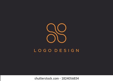 Abstract Initial Letter N Logo. Gold Outline Circle Shapes Dot Liquid isolated on Black Background. Usable for Business and Technology Logos. Flat Vector Logo Design Template Element.