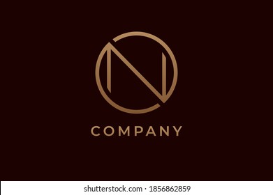 Abstract initial letter N logo, Gold linear rounded style isolated on dark background, usable for branding and business logos, Flat Logo Design Template, vector illustration