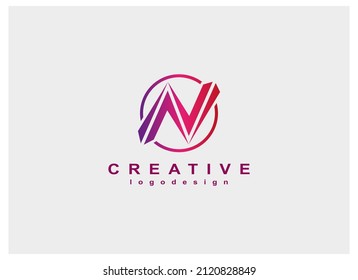 Abstract Initial Letter N Logo. Geometric Shape Letter N inside Circle isolated on White Background. Usable for Business, Branding and Technology Logos. Flat Vector Icon Design Template Element