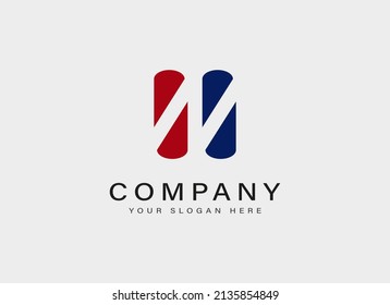 Abstract Initial Letter N Logo. Red and Blue Geometric Shape Rounded with Letter N Negative Space Inside. Usable for Business, Branding and Technology Logos. Flat Vector Logo Design Template Element.