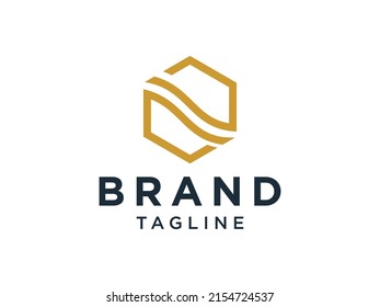 Abstract Initial Letter  N Logo. Gold Square Rounded Line Linked Style isolated on White Background. Usable for Business and Technology Logos. Flat Vector Logo Design Template Element.