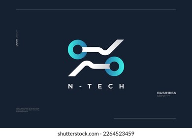 Abstract Initial Letter N Logo with Technology Concept in Blue and White Combination. Usable for Computer, Technology, or Communication Brand Logo