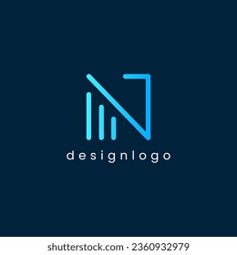 Abstract Initial Letter N Logo. Blue Light Geometric Line Style isolated on Blue Background. Usable for Business and Branding Logos. Flat Vector Logo Design Template Element.