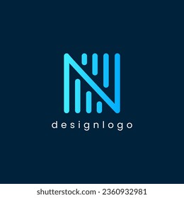 Resumen De La Letra Inicial N Logo. Estilo de línea geométrica de luz azul aislado en fondo azul. Usable para logotipos de empresas y marcas. Elemento de plantilla de diseño de logotipo de vectores planos.