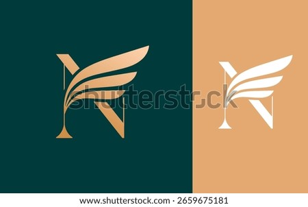 Abstract Initial letter N with luxury wing logo design vector illustration