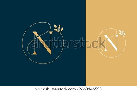 Abstract Initial letter N with nature leaf logo design vector illustration