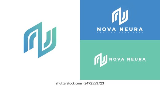 Abstrakter Anfangsbuchstabe N oder NN in grün-blauer Farbe, isoliert auf mehreren Hintergrundfarben. Das Logo eignet sich für AI App Security Startup Logo Design Inspiration Vorlagen.