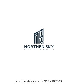 abstract initial letter N and S logo in blue color isolated in white background applied for real estate development logo design also suitable for the brand or company that has initial name NS or SN