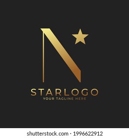 Resumen De La Letra Inicial N Star Logotipo. Carta Gold A con combinación de iconos Star. Usable para logotipos de empresas y marcas.