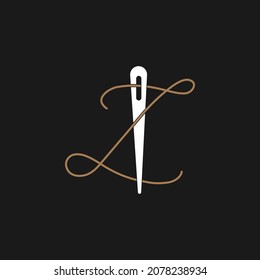 Abstract Initial Letter N Tailor logo, thread and needle combination with gold colour line style , Flat Logo Design Template, vector illustration