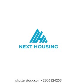 Resumen de la letra inicial NH o logotipo HN en color azul aislado en fondo blanco. Cumbre de pico de montaña de montaña con la inspiración de diseño del logotipo de la carta inicial NH HN. Letra azul NH para el logotipo inmobiliario