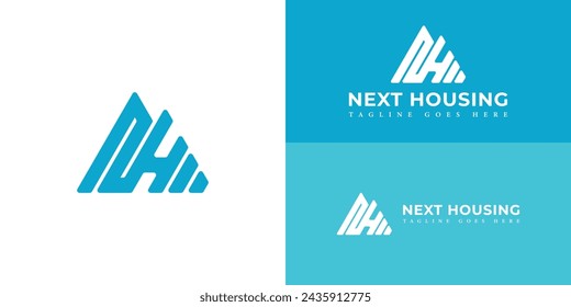 Abstrakter Anfangsbuchstabe NH oder HN Logo in blauer Farbe isoliert in mehreren Hintergründen. Mountain Hill Peak Summit mit Anfangsbuchstabe NH HN Logo Design Inspiration. Blauer Buchstabe NH für Immobilienlogo