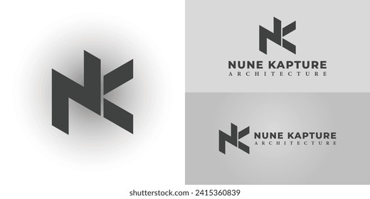 abstract initial letter NK logo in black color isolated in white background applied for architectural firm logo also suitable for the brands or companies that have initial name KN