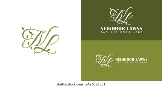 Abstract initial letter NL or LN logo in green color presented with multiple background colors. The logo is suitable for lawn business company logo design inspiration template