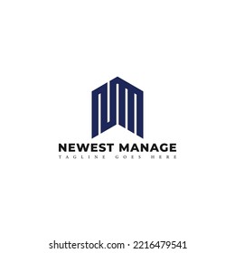 Abstract initial letter NM or MN logo in blue color isolated in white background applied for construction management services logo also suitable for the brands or companies have initial name MN or NM.
