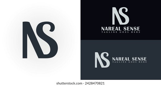 Abstract initial letter NS or SN logo in black color isolated in deep blue and white backgrounds. Initial Letter NS Logo Design Creative Modern Symbol Icon. Black letter NS for real estate logo design