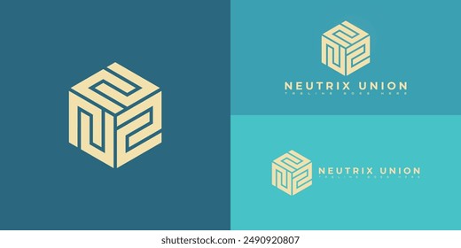 Abstract initial letter NU or UN logo in blue color isolated on multiple background colors. The logo is suitable for financial services company logo design inspiration templates.