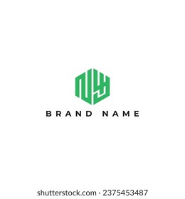 Abstract initial letter NY or YN logo in hexagon shape green color isolated on a white background. Letter NY hexagon logo applied for Golf course management company logo design inspiration template