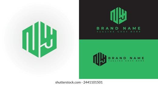 Abstract initial letter NY or YN logo in hexagon shape green color isolated on multiple backgrounds. Letter NY hexagon logo applied for Golf course management company logo design inspiration template