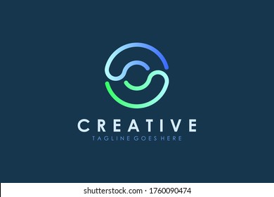 Abstract Initial Letter O Logo. Blue Green Circular Rounded Line Infinity Style isolated on Blue Background. Usable for Business and Technology Logos. Flat Vector Logo Design Template Element.